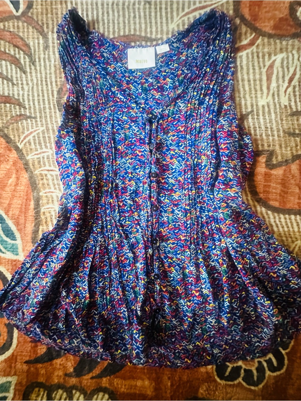 Anthropologie Maeve Navy Multicolor tank with Bright Accents